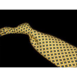 Brooks Brothers Makers 100% Silk Tie Yellow Navy Lattice Mens Designer Necktie